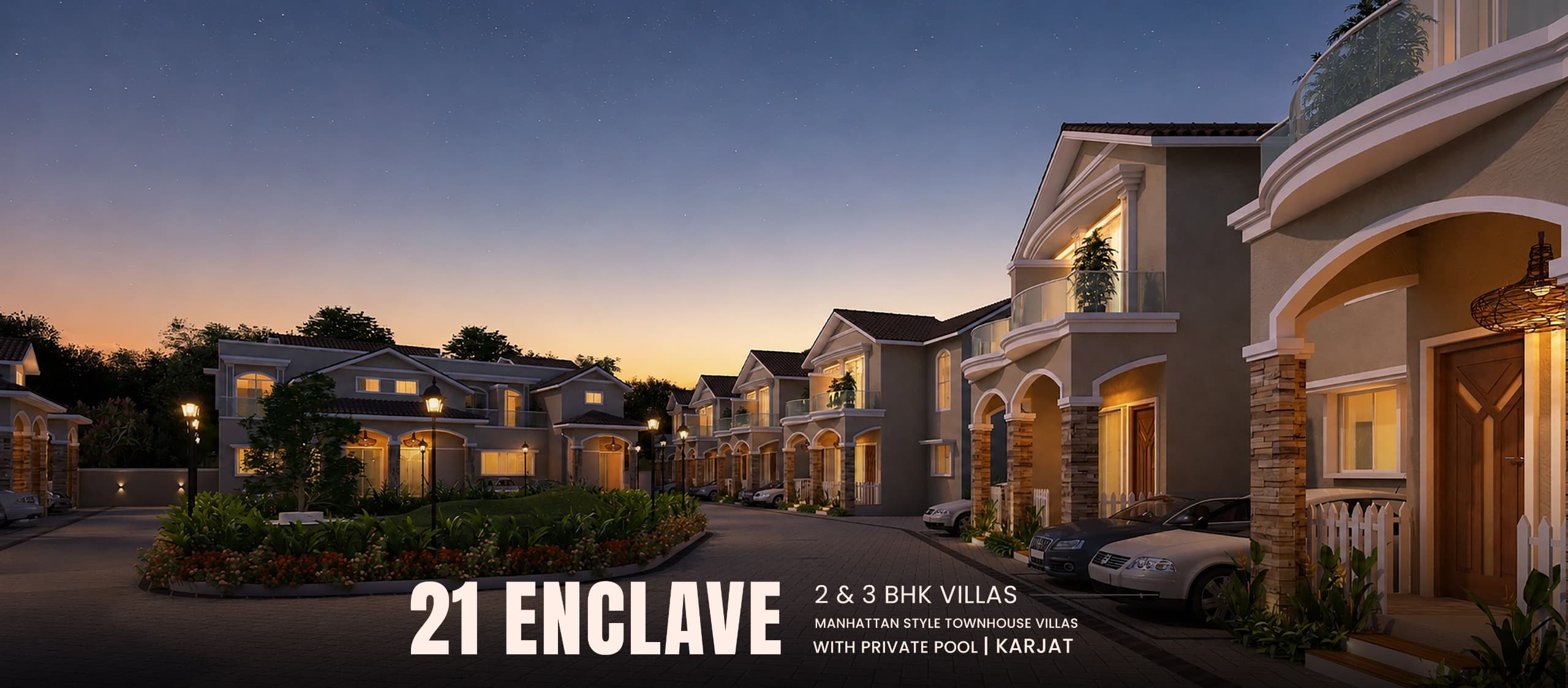 21 Enclave, Karjat — Manhattan style 2 & 3 BHK townhouse villas with private pool