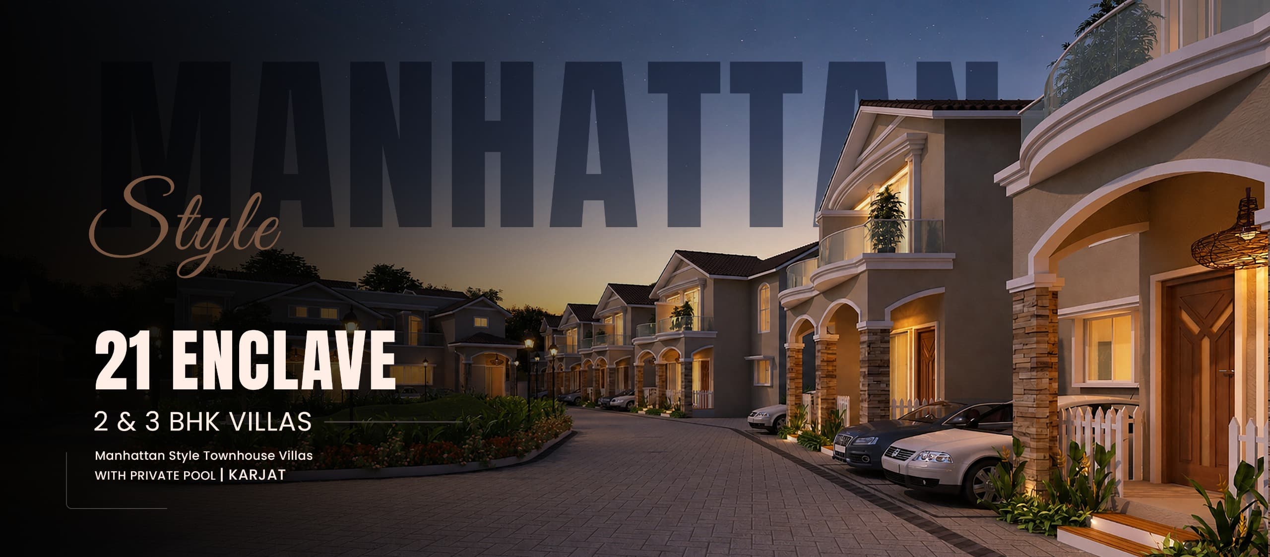 21 Enclave, Karjat — Manhattan style 2 & 3 BHK townhouse villas with private pool